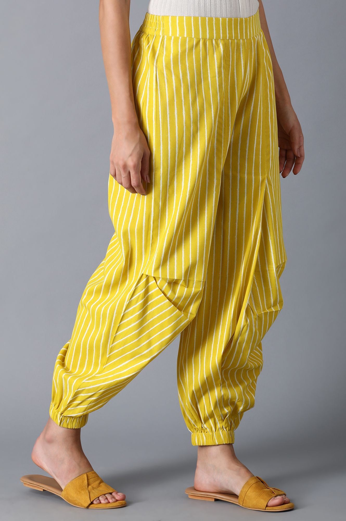 Yellow Stripped draped Pants