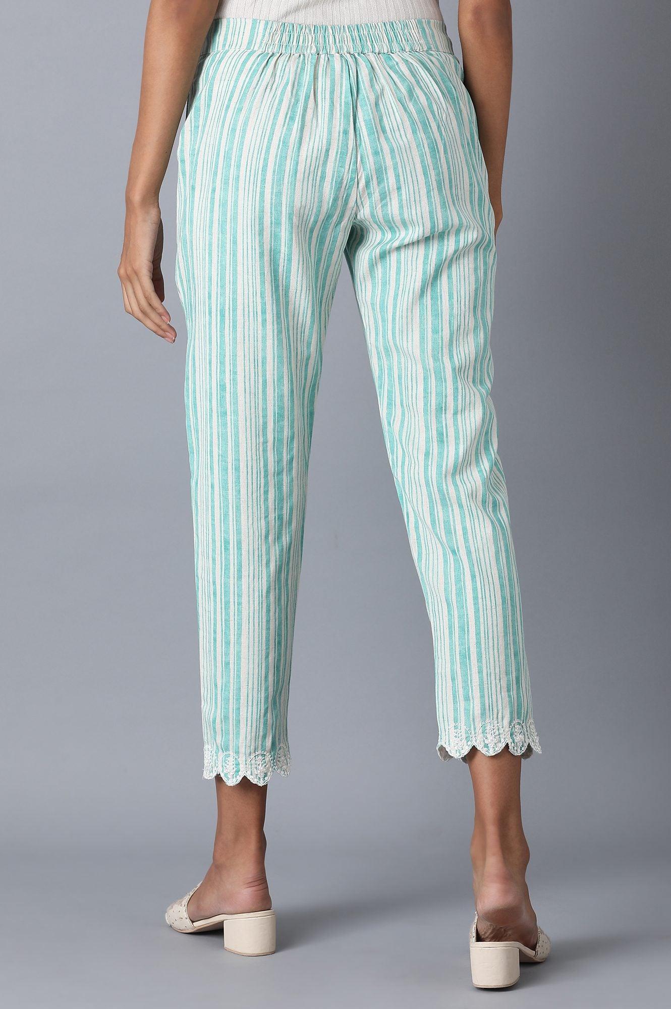 Light Blue Stripes Slim Pants - wforwoman