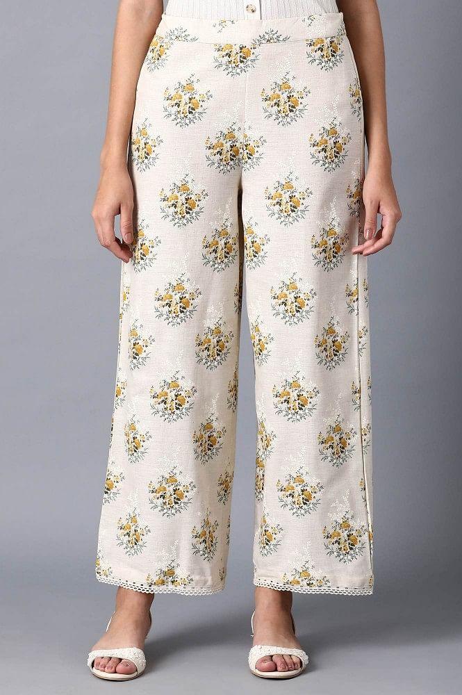 Off-White Printed Flared Palazzos - wforwoman