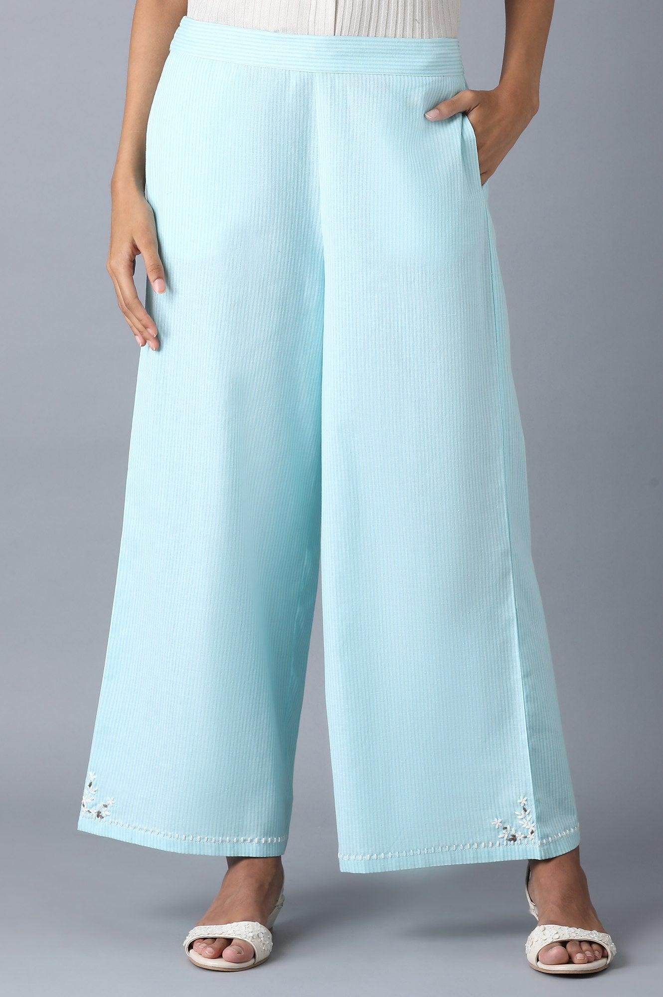 Sky Blue Stripe Printed Parallel Pants - wforwoman