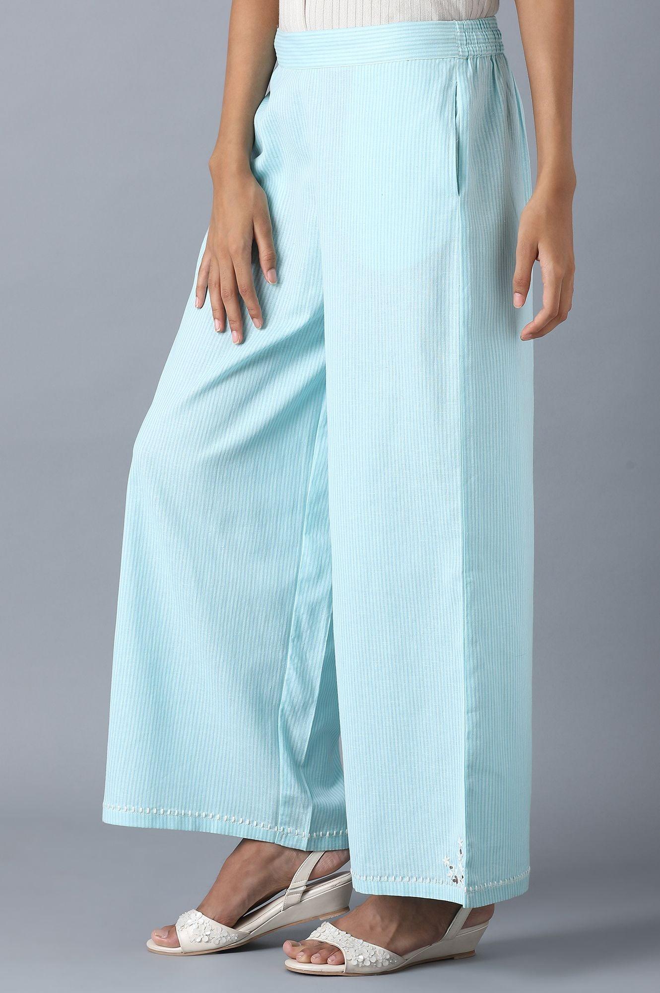 Sky Blue Stripe Printed Parallel Pants - wforwoman