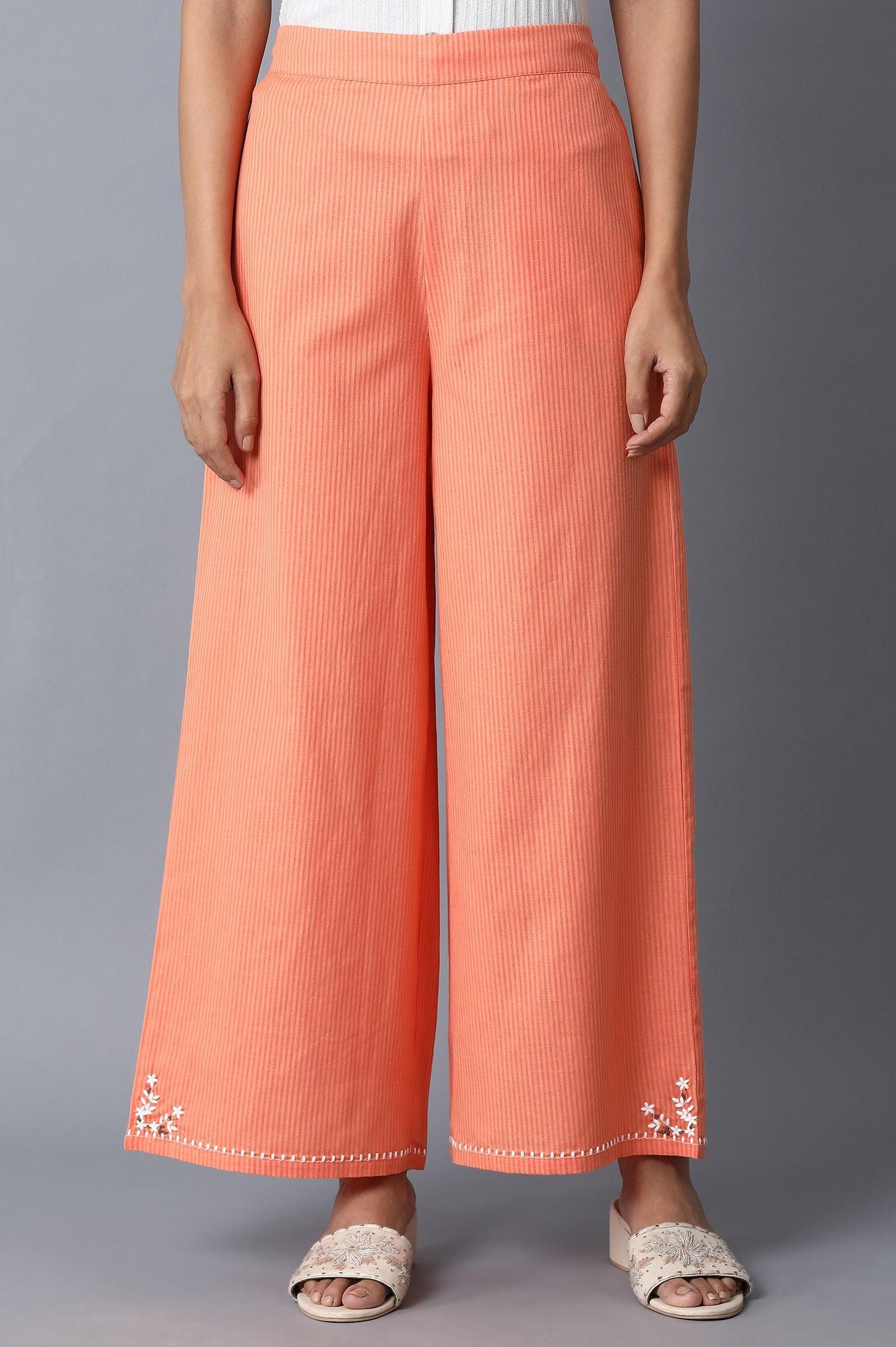 Bright Orange Striped Parallel Pants - wforwoman