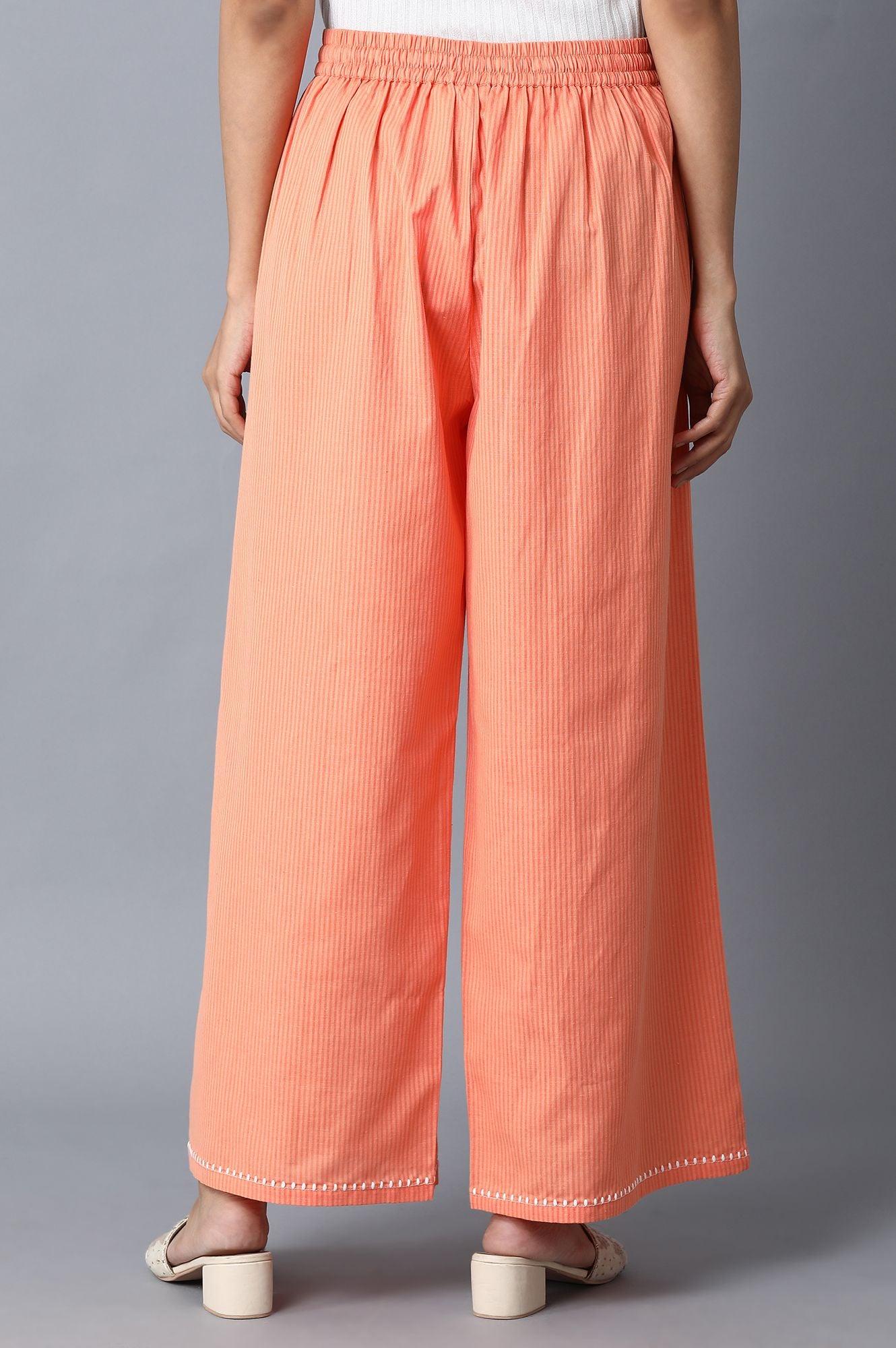 Bright Orange Striped Parallel Pants - wforwoman