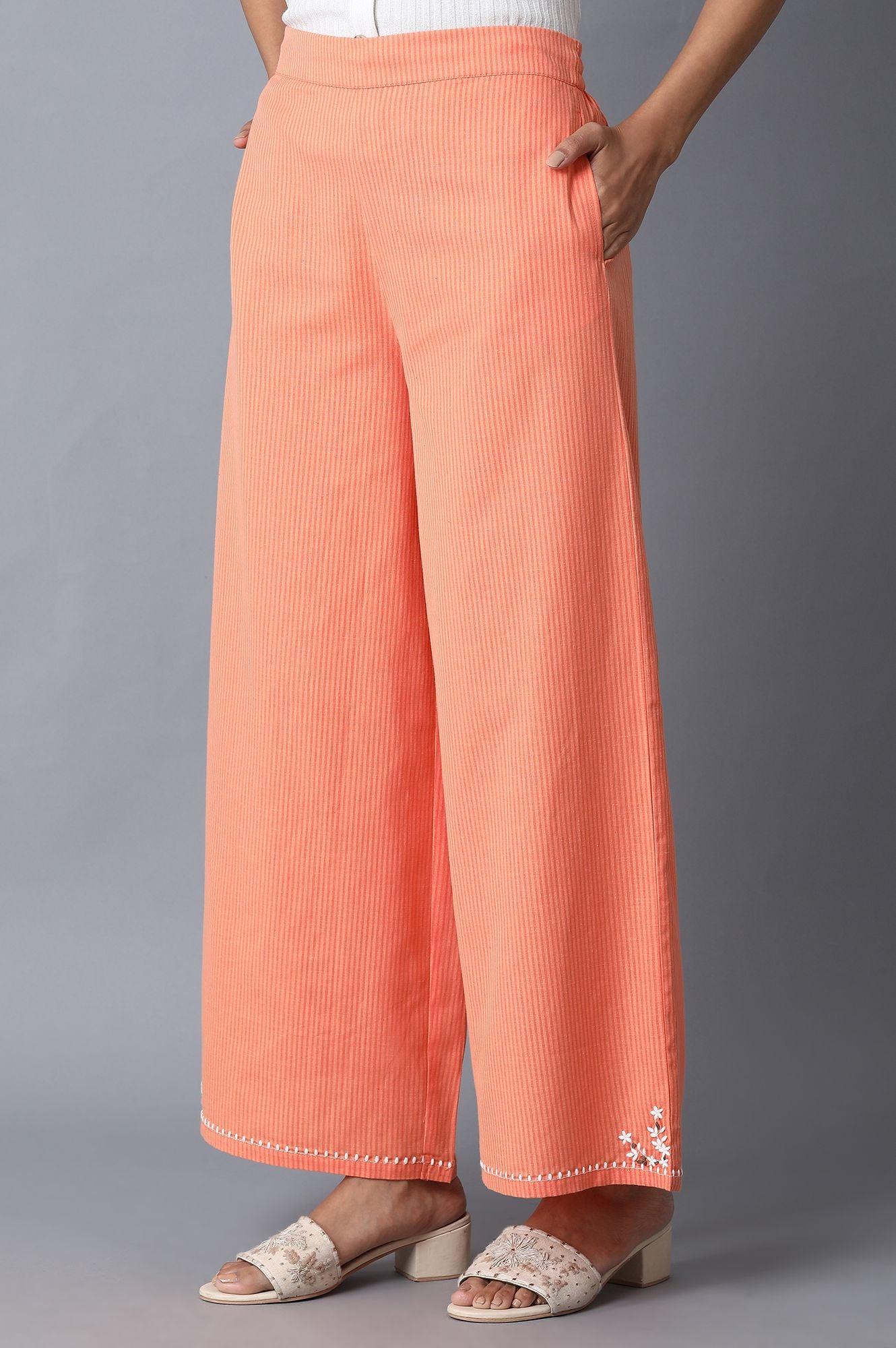 Bright Orange Striped Parallel Pants - wforwoman