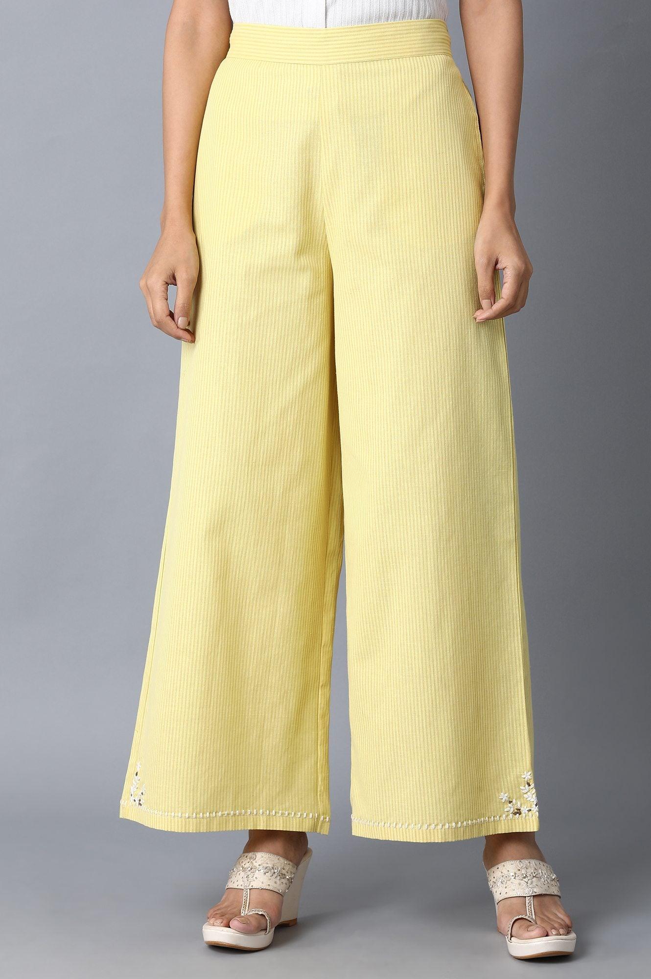 Pale Yellow Striped Parallel Pants - wforwoman