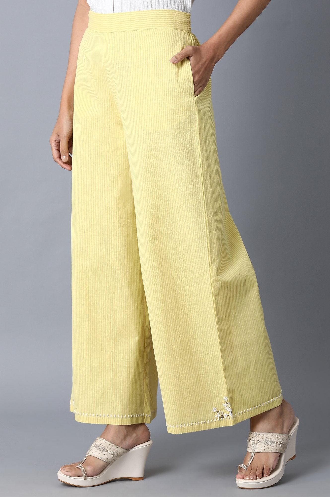 Pale Yellow Striped Parallel Pants - wforwoman