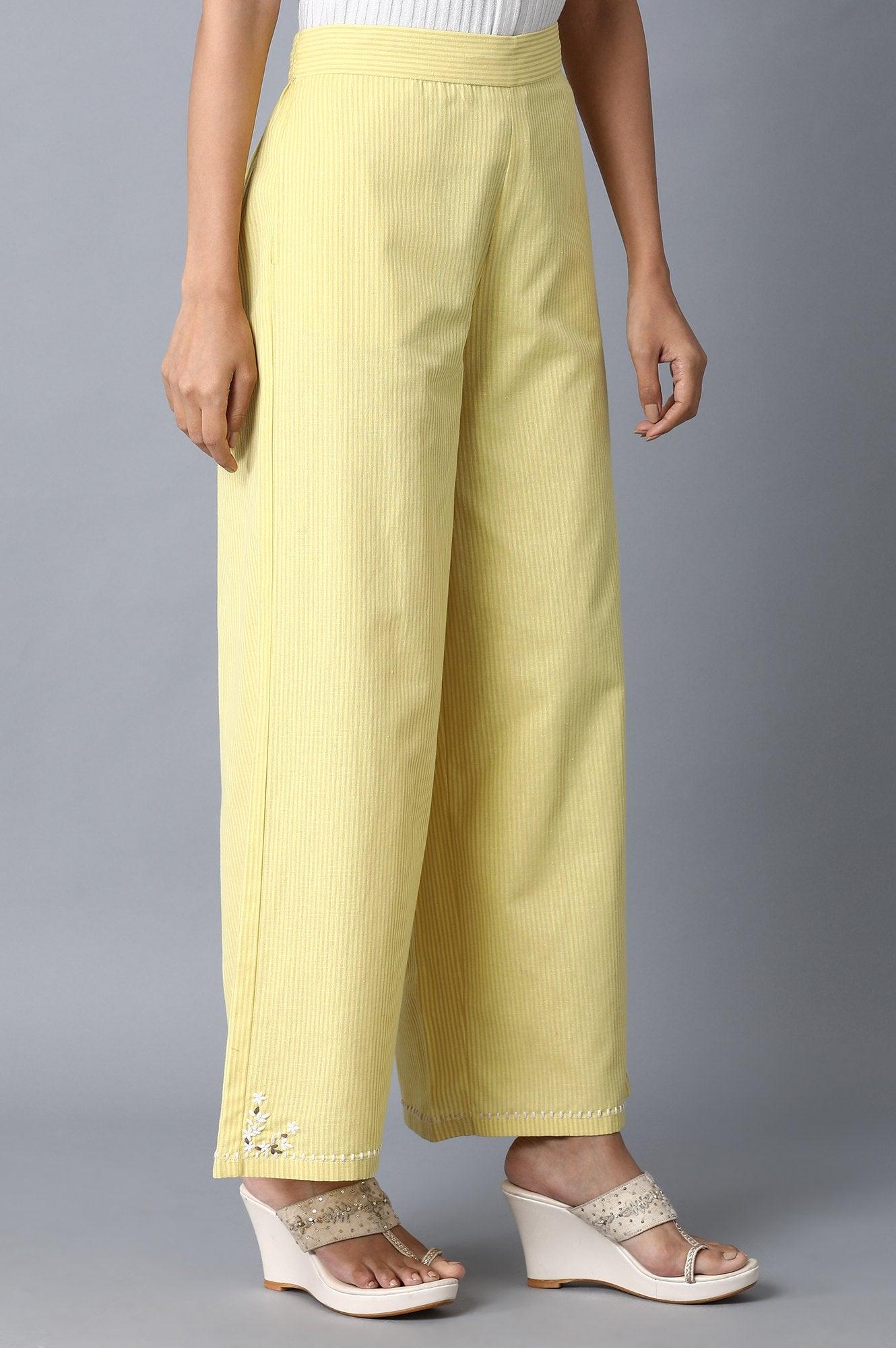 Pale Yellow Striped Parallel Pants - wforwoman