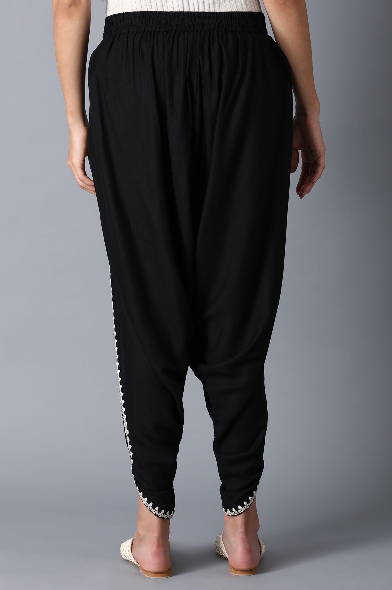 Black Embroidered Draped Pants