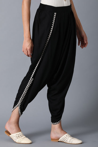 Black Embroidered Draped Pants