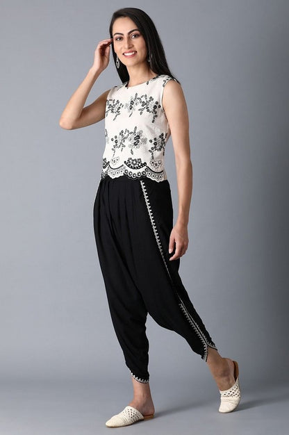 Black Embroidered Draped Pants