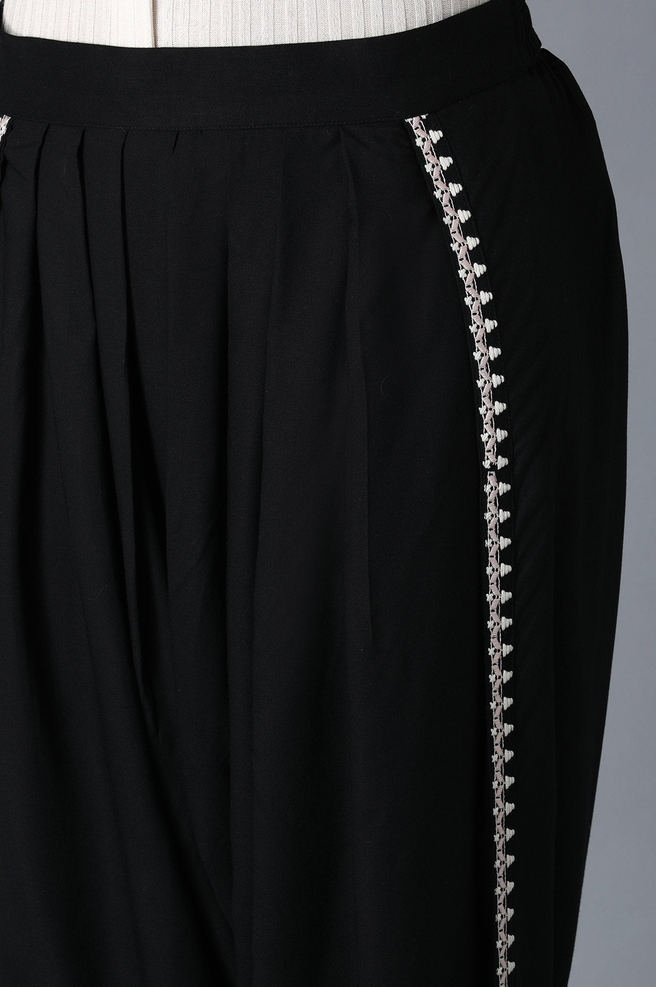 Black Embroidered Draped Pants