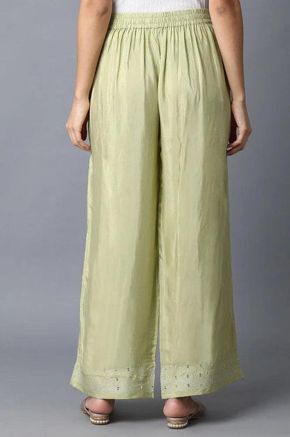 Green Solid Shantung Parallel Pants - wforwoman