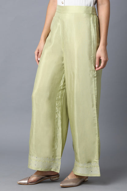 Green Solid Shantung Parallel Pants