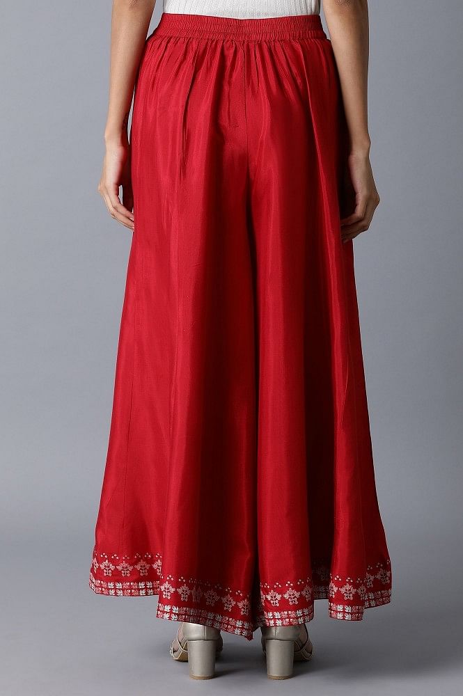 Red Solid Shantung Culottes