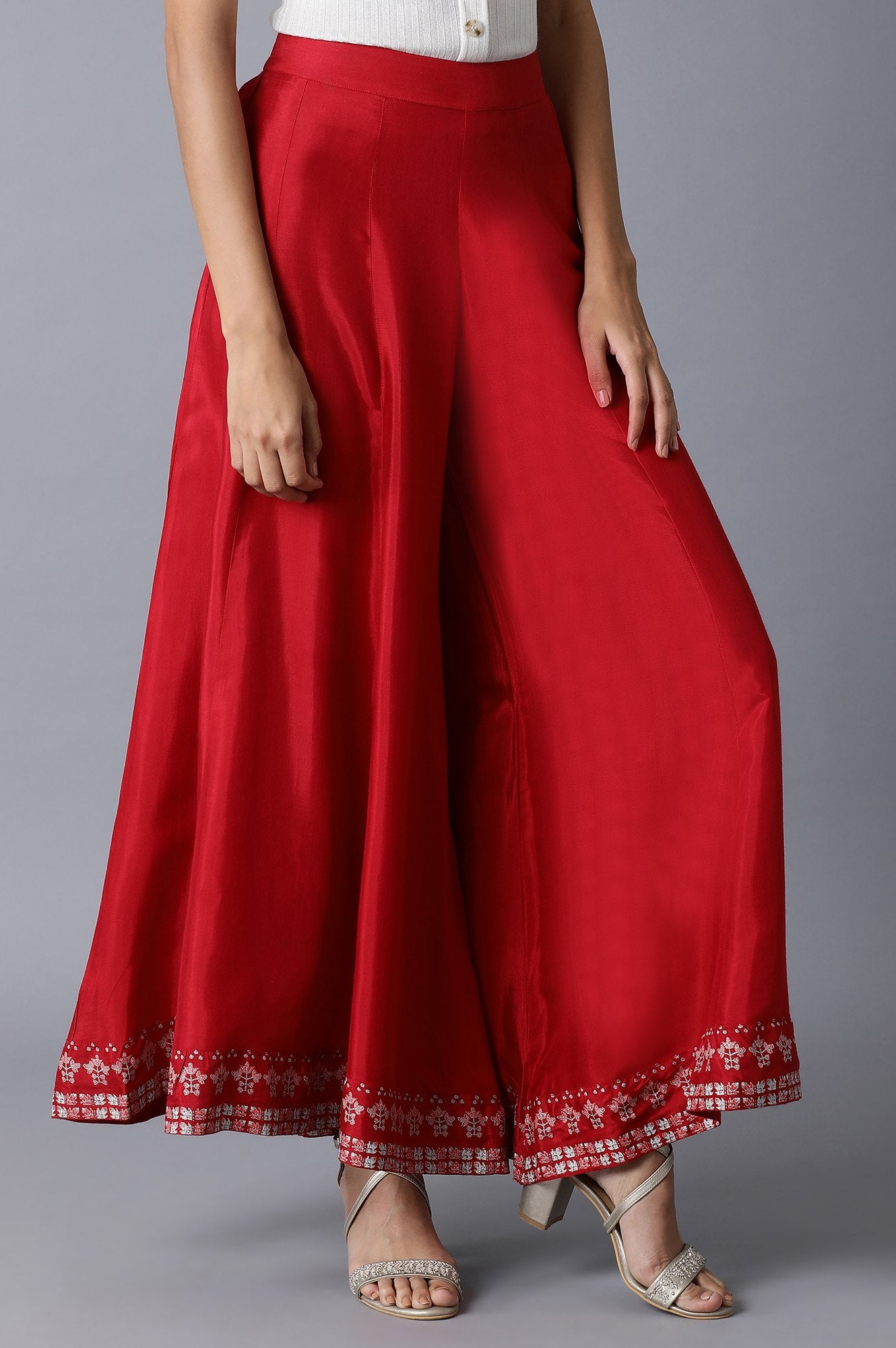 Red Solid Shantung Culottes