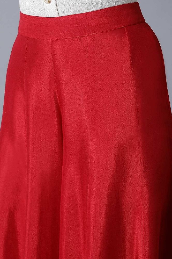 Red Solid Shantung Culottes