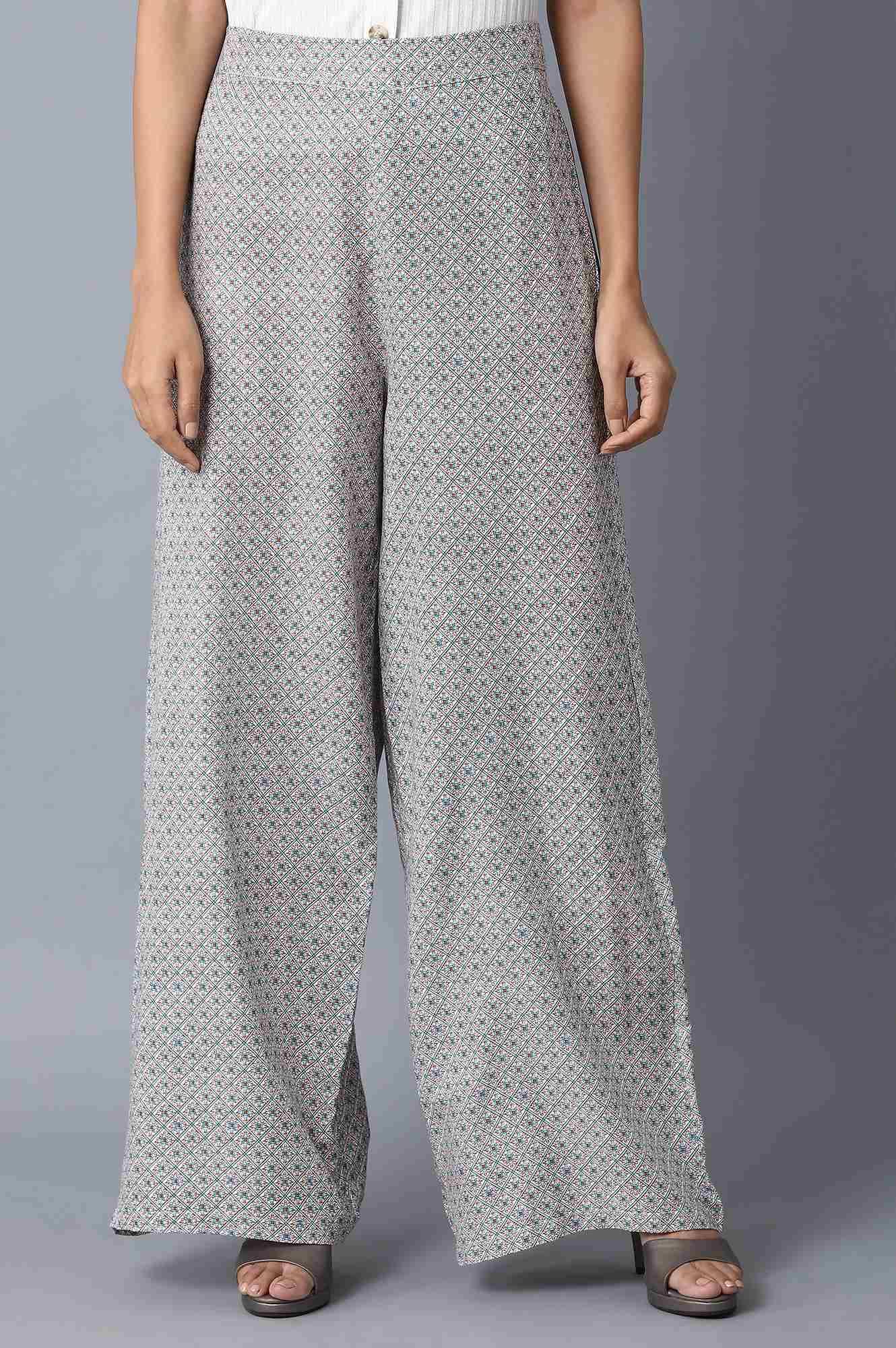 light Grey Printed Parallel Pants - wforwoman