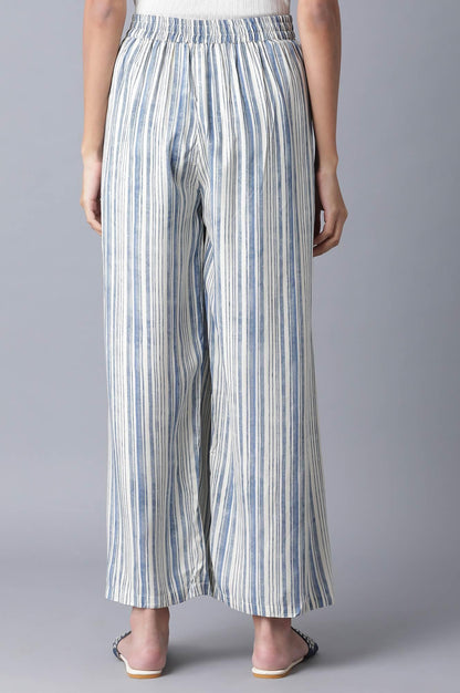 Blue and White Printed Parallel Pants - wforwoman