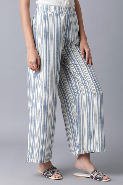 Blue and White Printed Parallel Pants - wforwoman