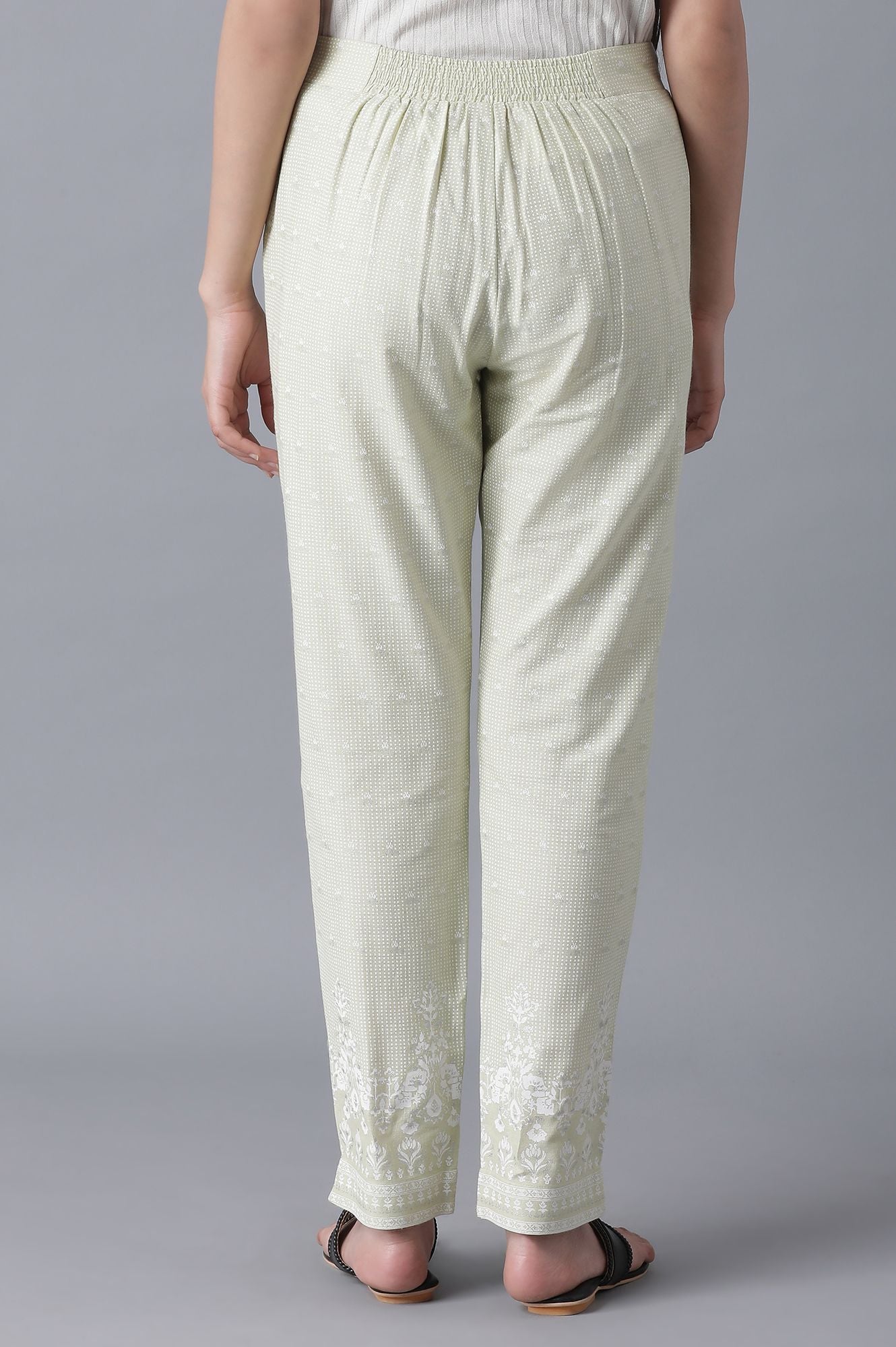 Ecru Printed Slim Pants