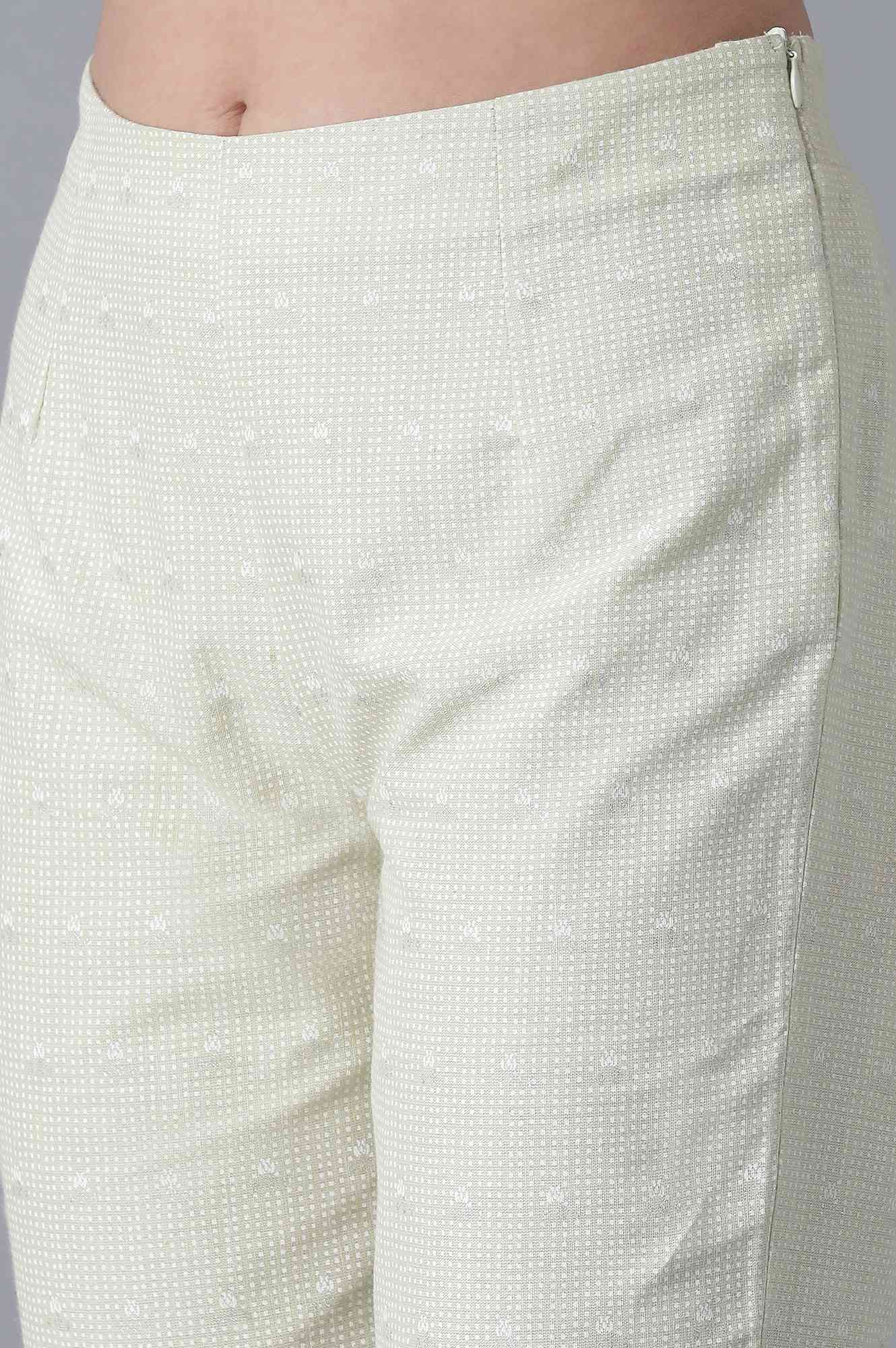 Ecru Printed Slim Pants