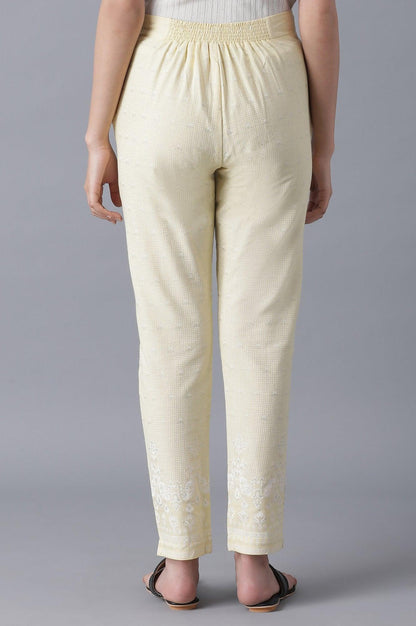 Pale Yellow Printed Slim Pants - wforwoman