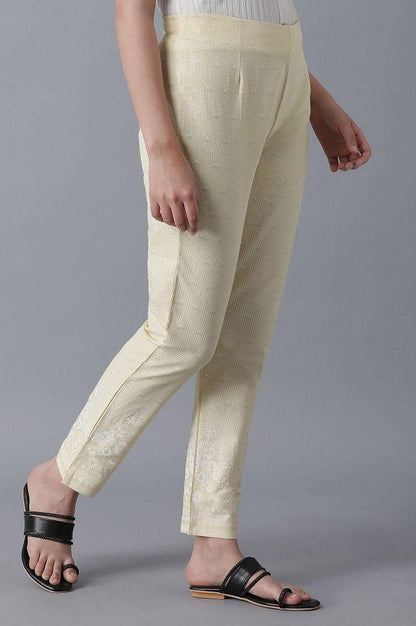 Pale Yellow Printed Slim Pants - wforwoman