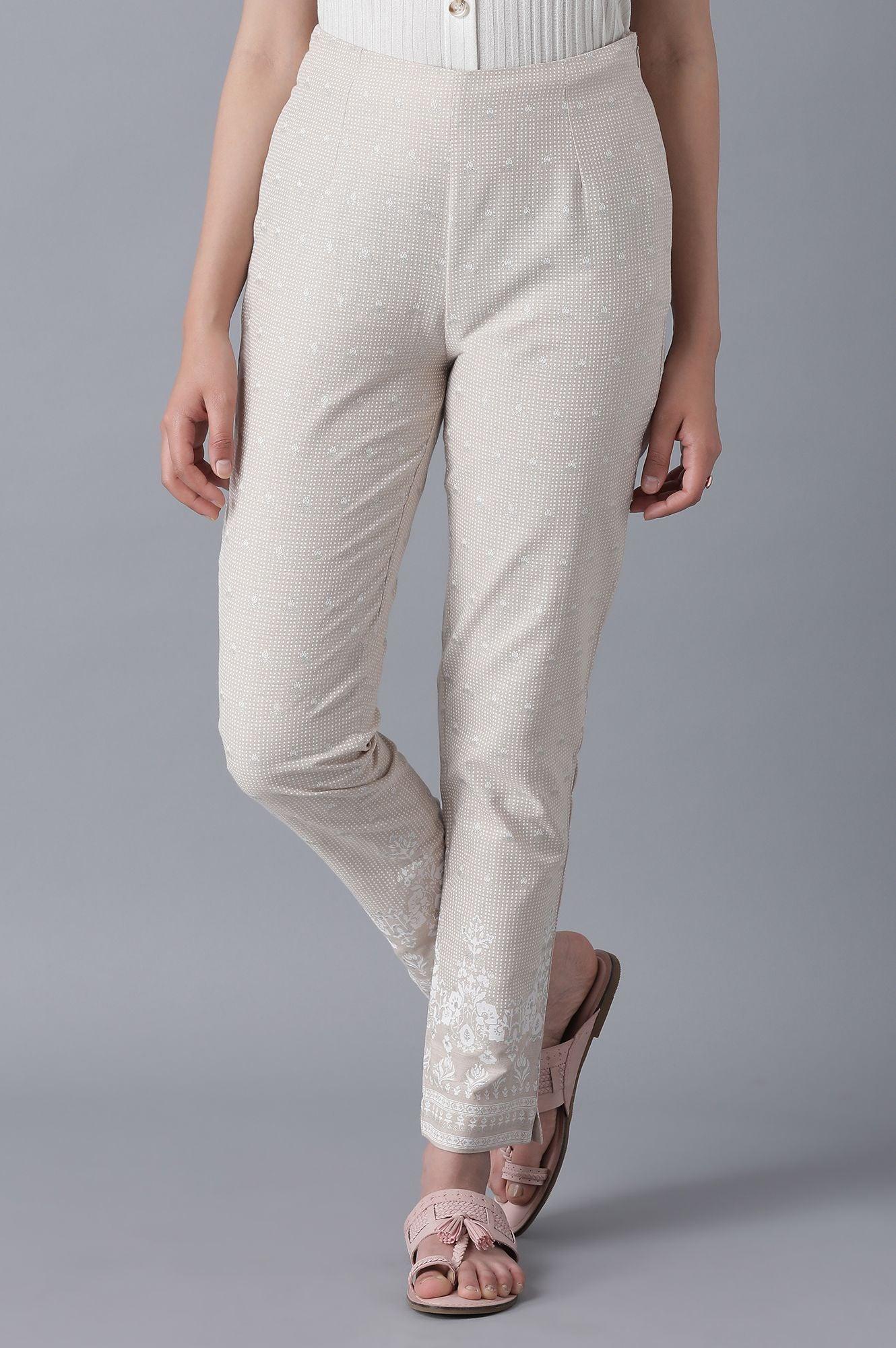 Beige Printed Slim Pants - wforwoman