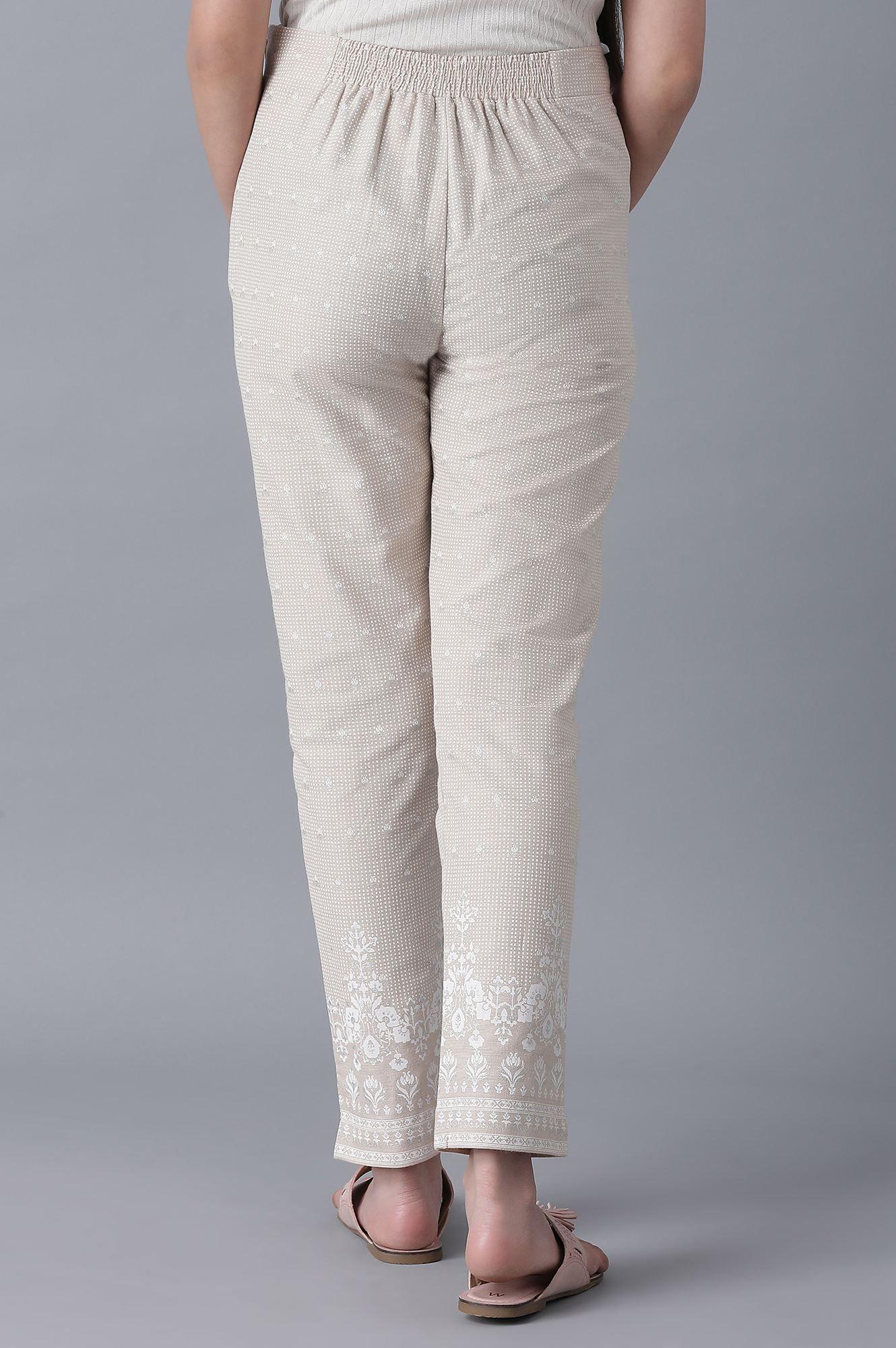 Beige Printed Slim Pants - wforwoman