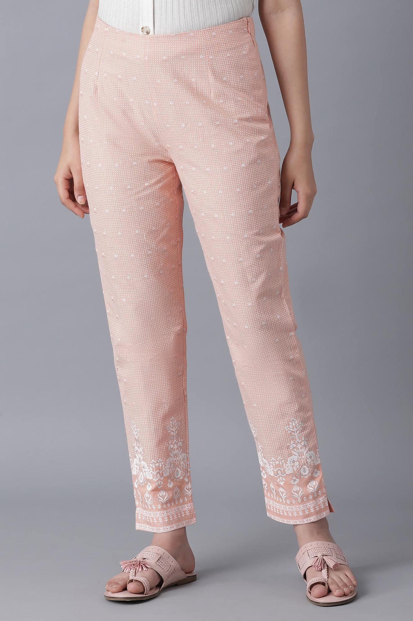 Peach Printed Slim Pants - wforwoman