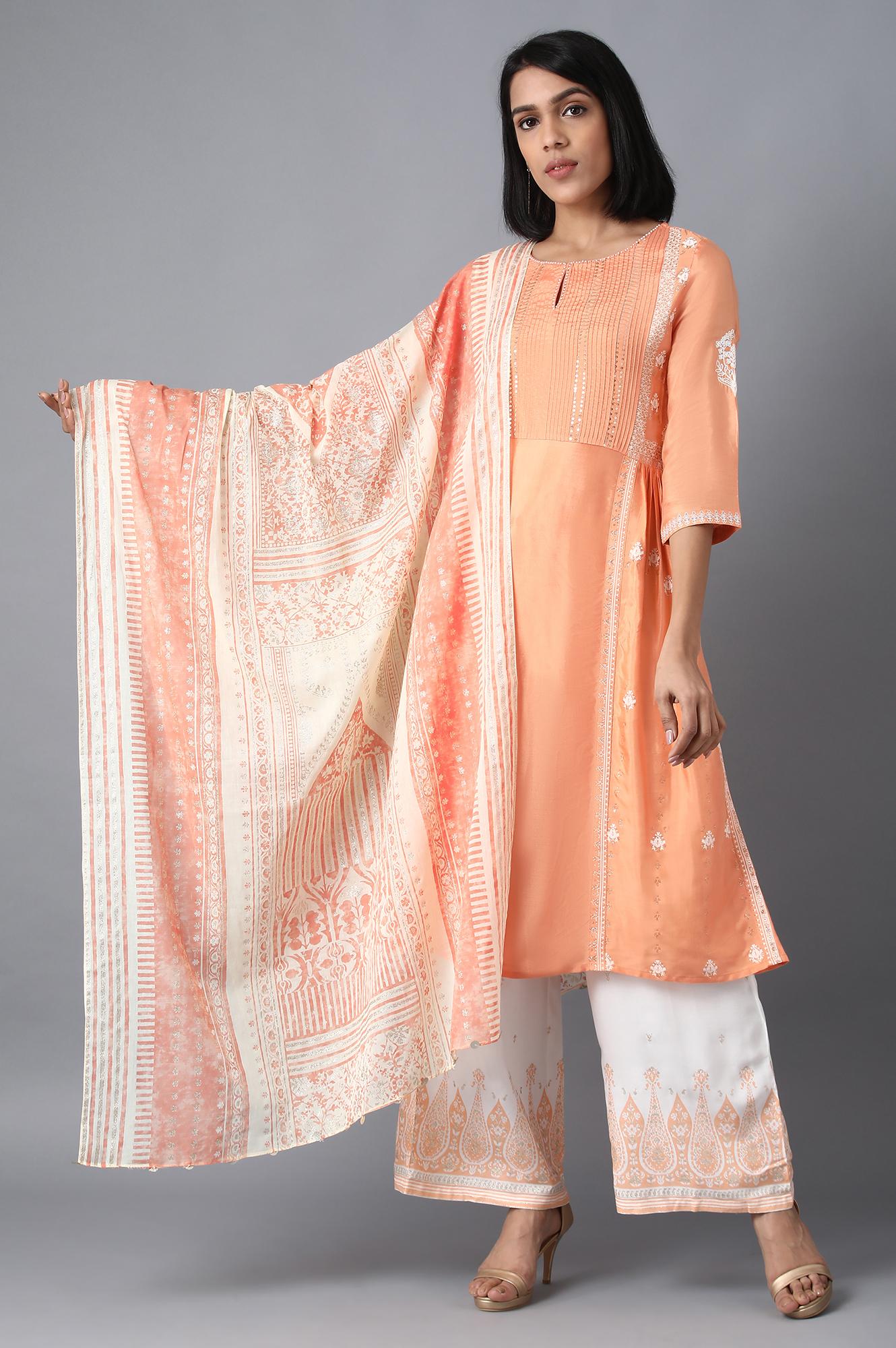 Orange Glitter Print Dupatta