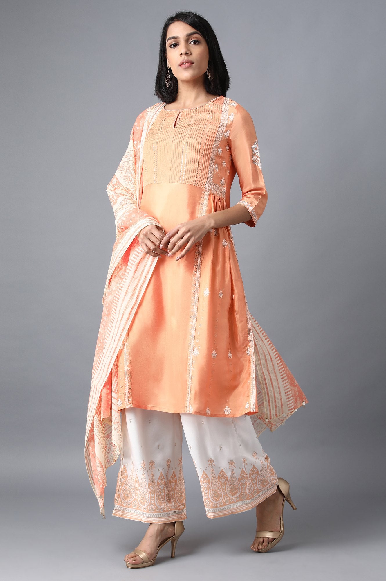 Orange Glitter Print Dupatta