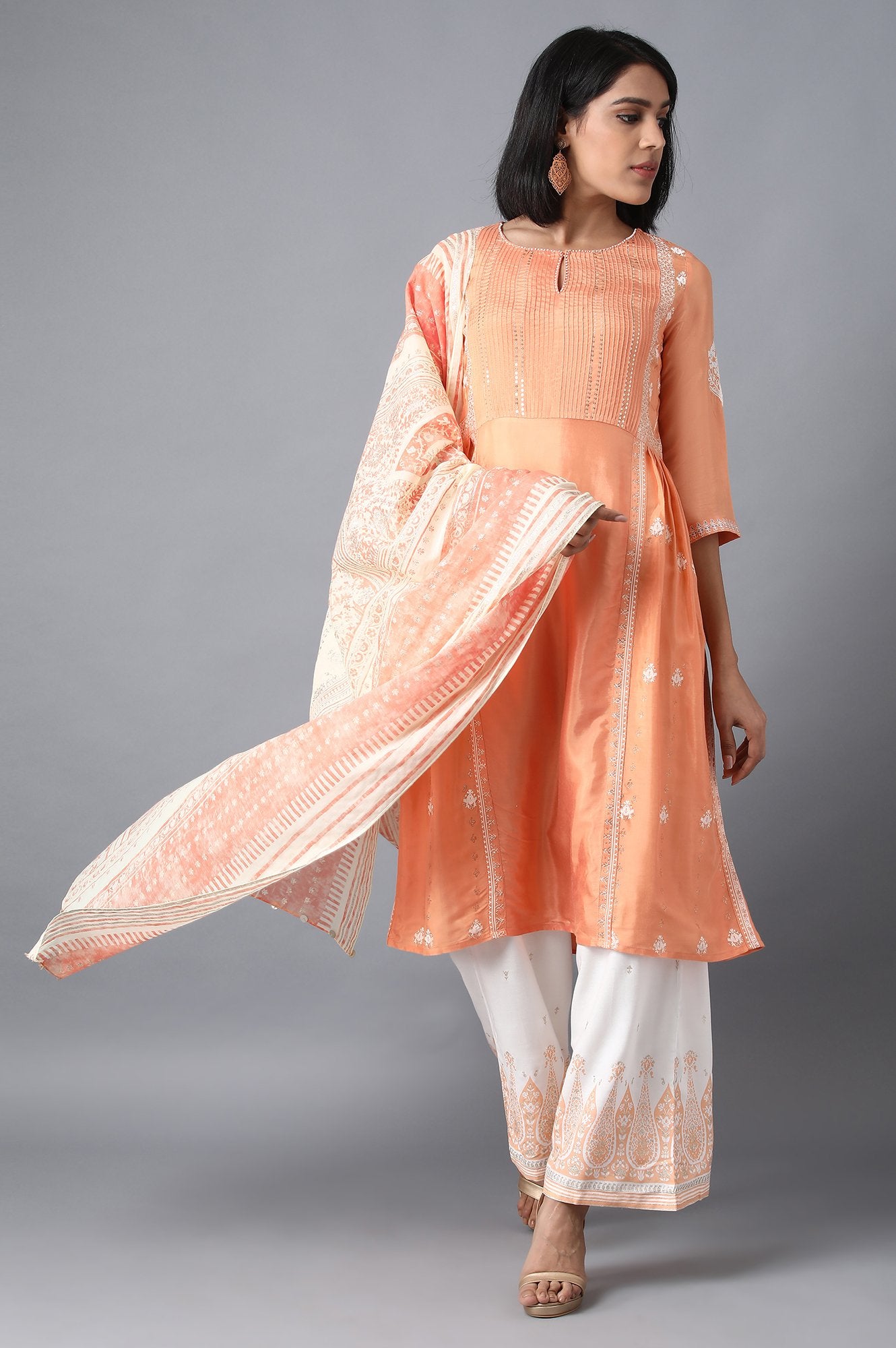 Orange Glitter Print Dupatta