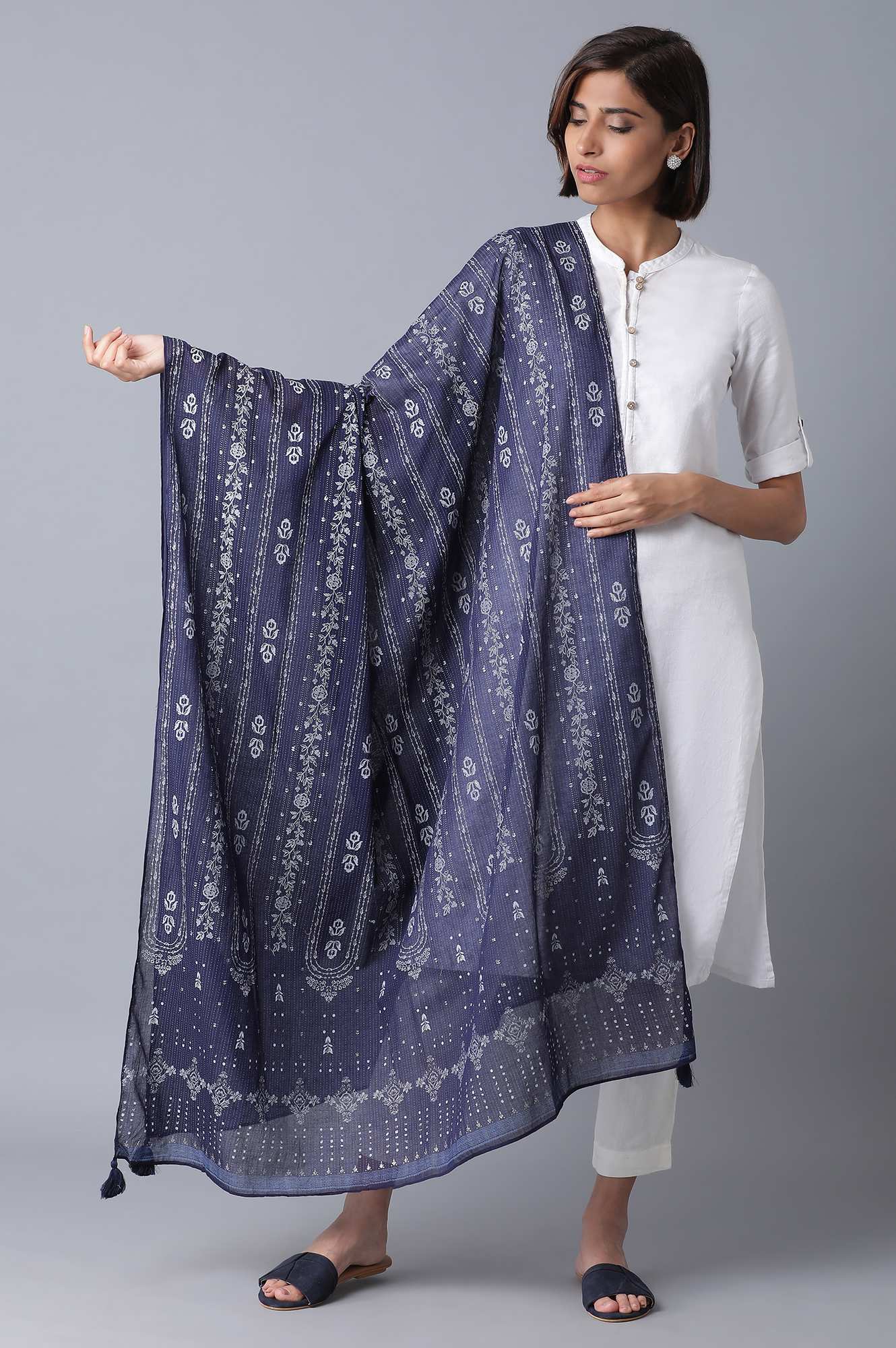 Blue and White Printed Dupatta