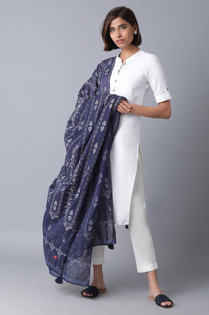 Blue and White Printed Dupatta