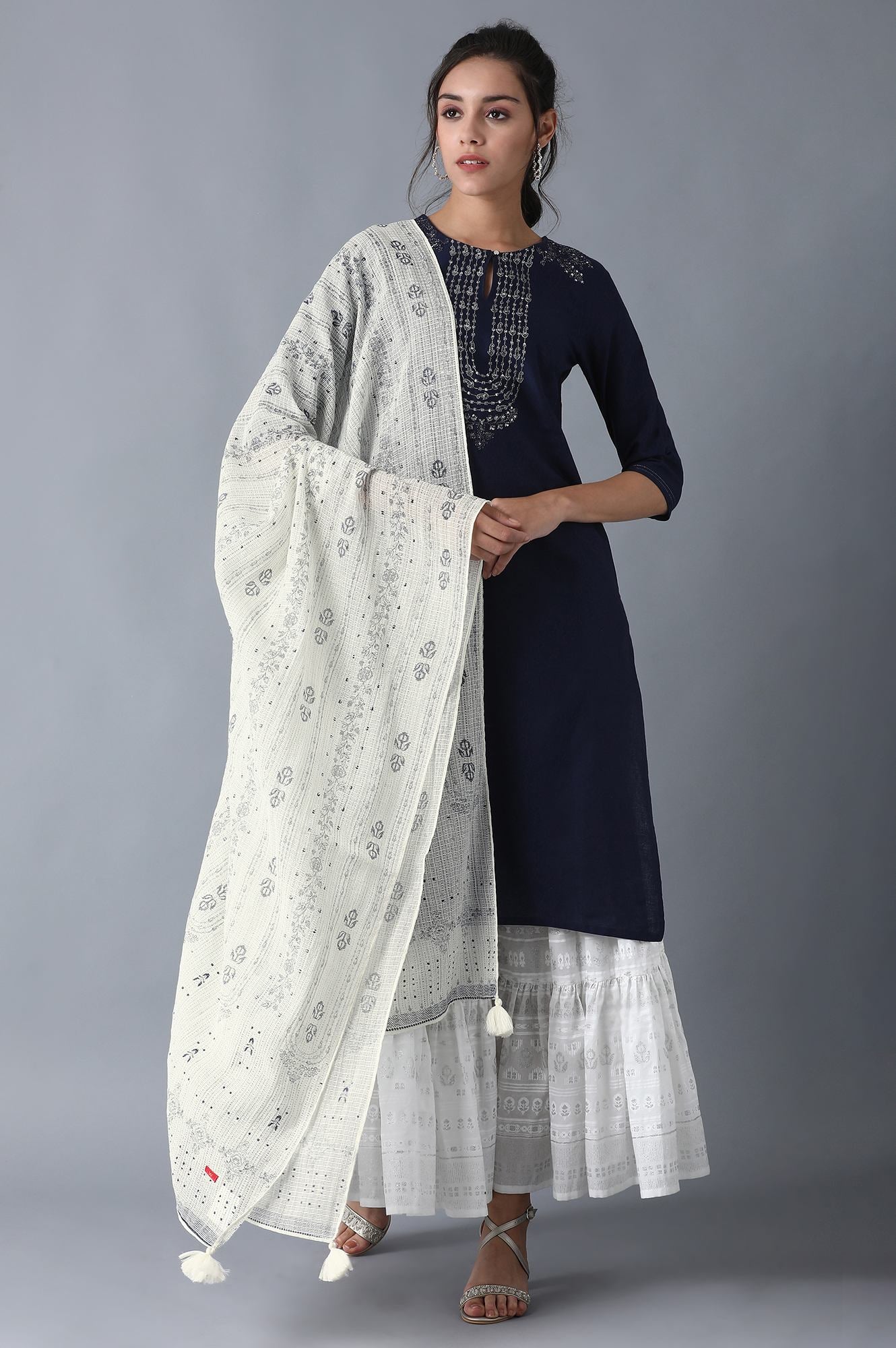 White Printed Dupatta