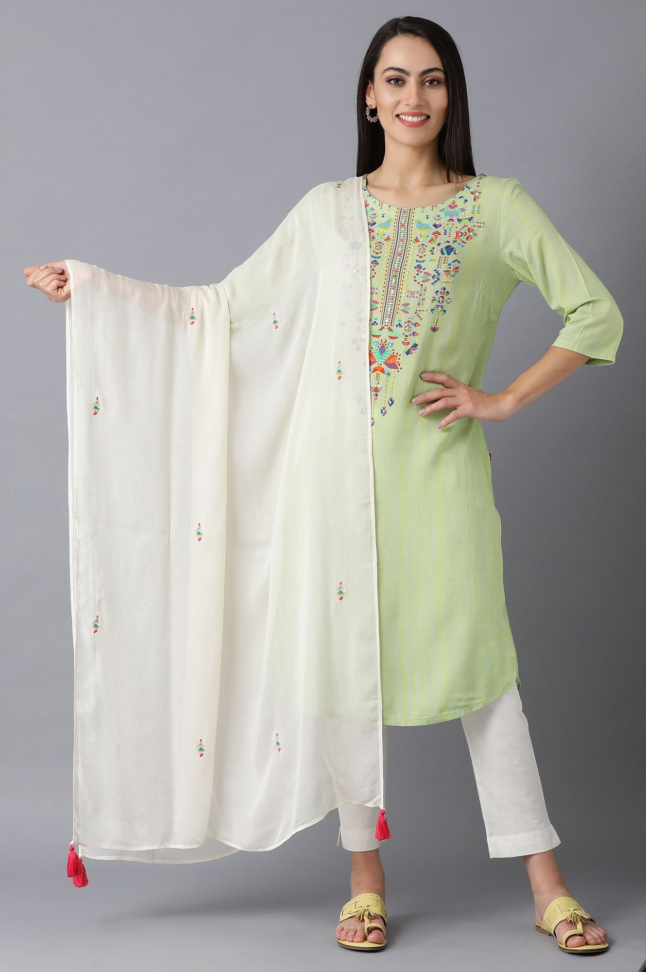 Ecru Embroidered Drape