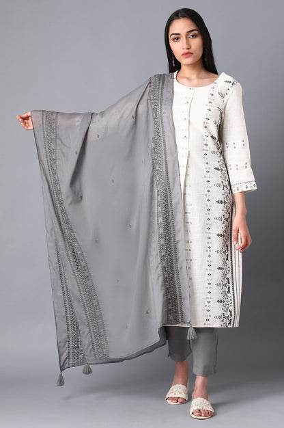 Grey Embroidered Dupatta