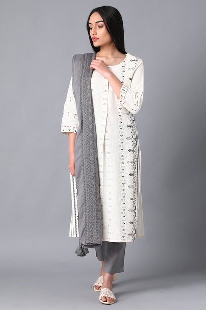 Grey Embroidered Dupatta