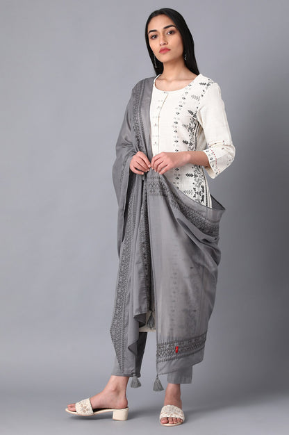 Grey Embroidered Dupatta