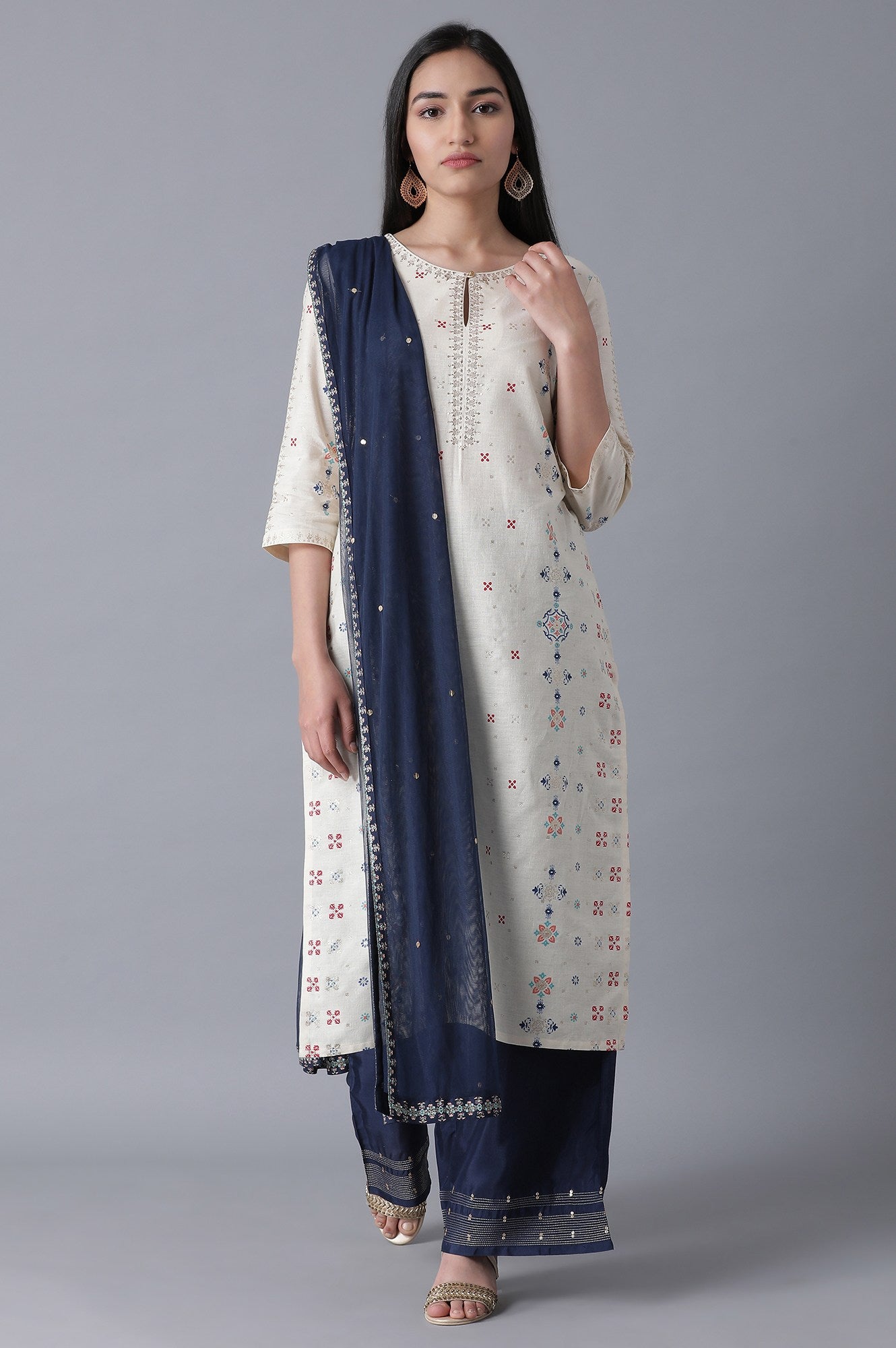 Navy Blue Mesh Dupatta