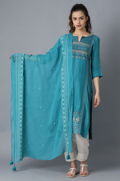 Teal Embroidered Dupatta