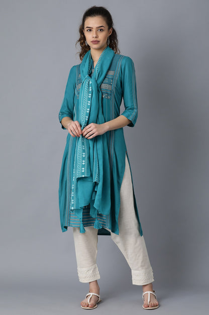 Teal Embroidered Dupatta