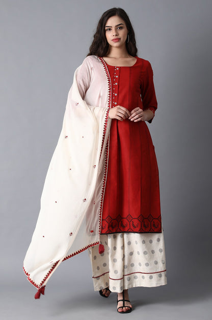 Off-White Embroidered Dupatta