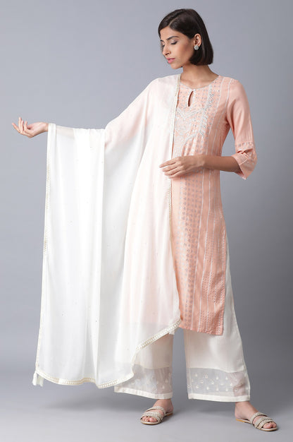 Ecru Mukaish Chiffon Dupatta