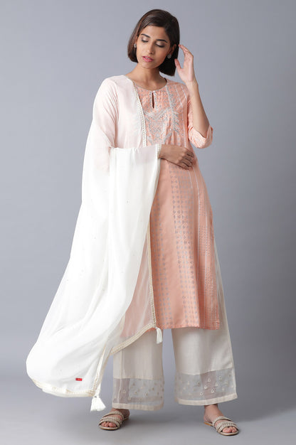 Ecru Mukaish Chiffon Dupatta