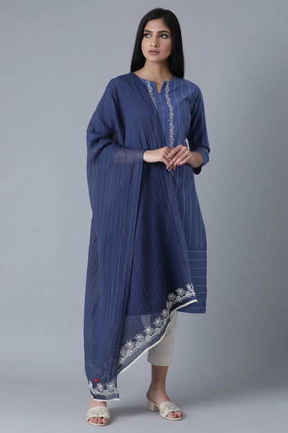 Navy Blue Solid Kota Dupatta