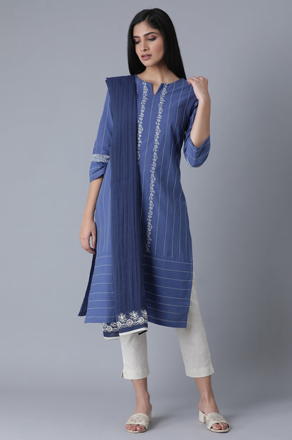 Navy Blue Solid Kota Dupatta