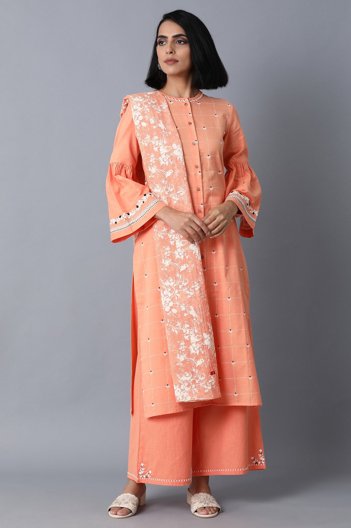 Orange Kota Checks Printed Drape