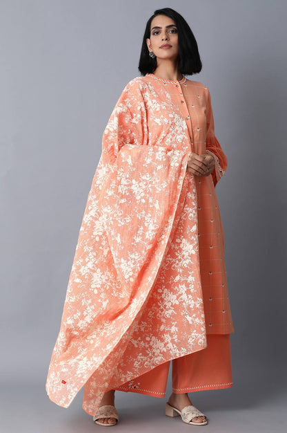 Orange Kota Checks Printed Drape